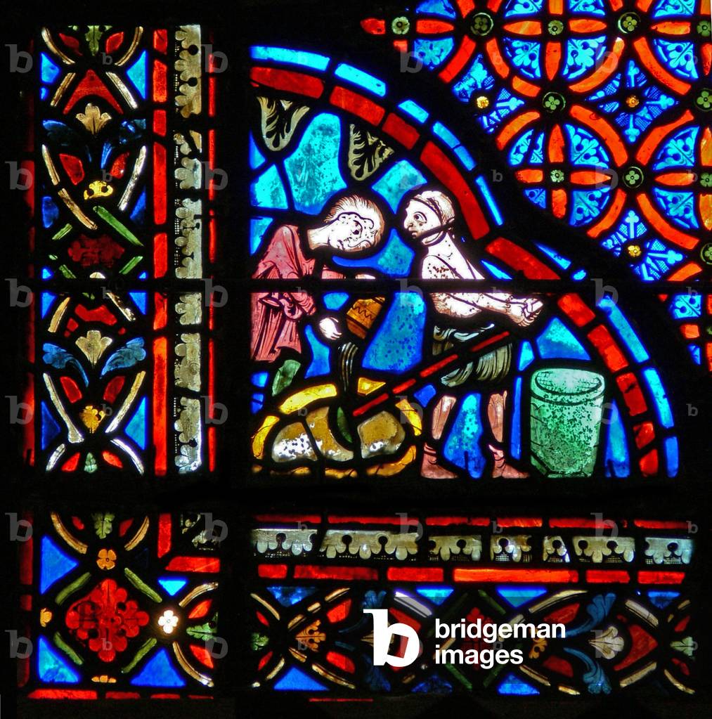 Window w23 depicting donors - masons (stained glass)