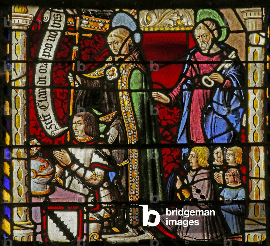 Window depicting the Donors Claude de Crépy and sons with Saint Claude and Saint Peter (stained glass)