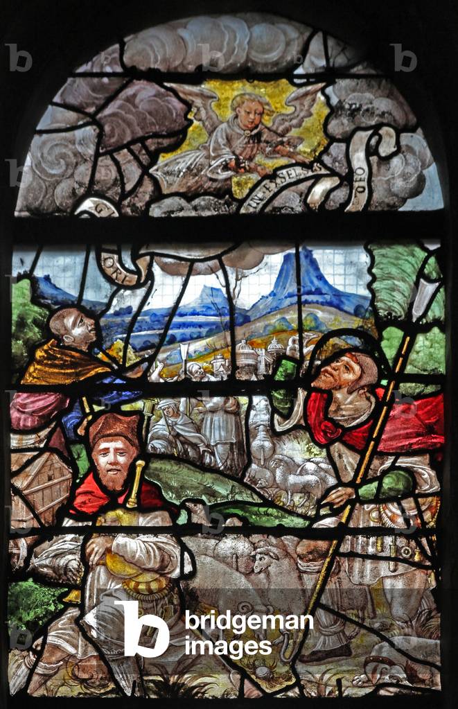 Window w16 depicting the Annunciation to the Shepherds (stained glass)