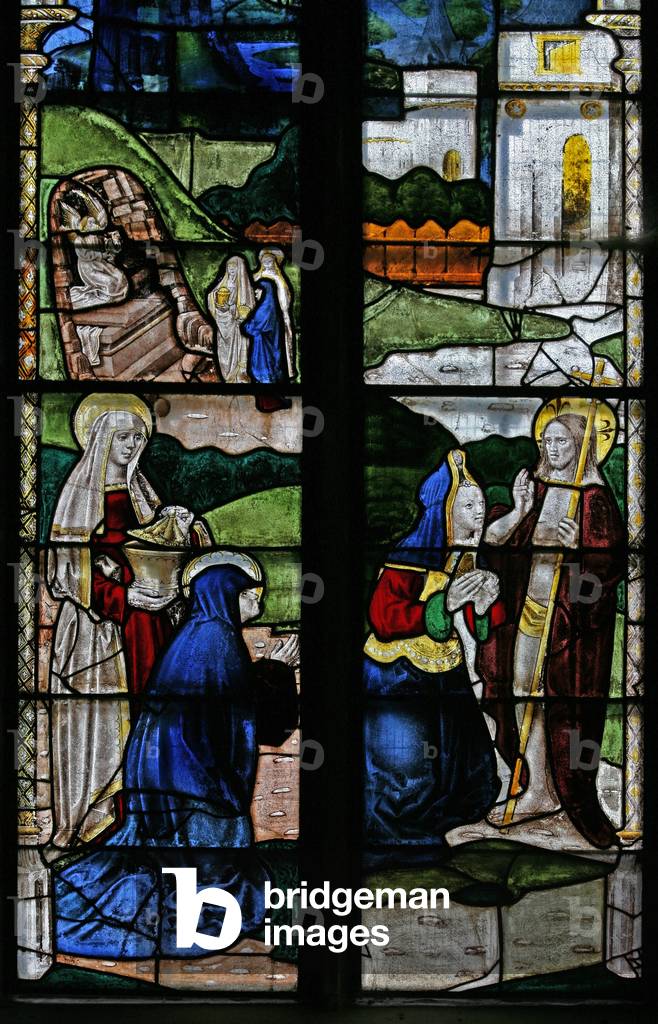 Window s3 depicting a Resurrection scene: the Holy Women at the Tomb (stained glass)