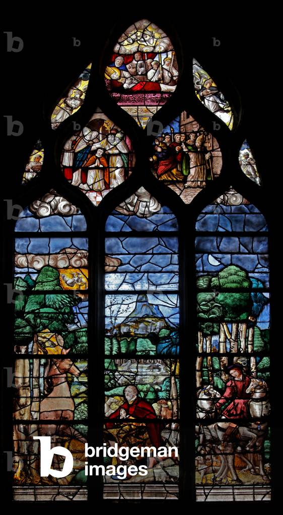 Window w20 depicting the comversion of St Hubert (stained glass)