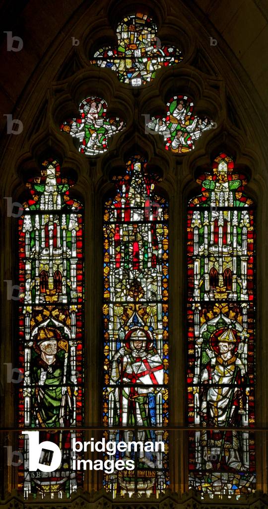 Window N2 depicting St Blaise, St George and a Pope (Leo?) (stained glass)
