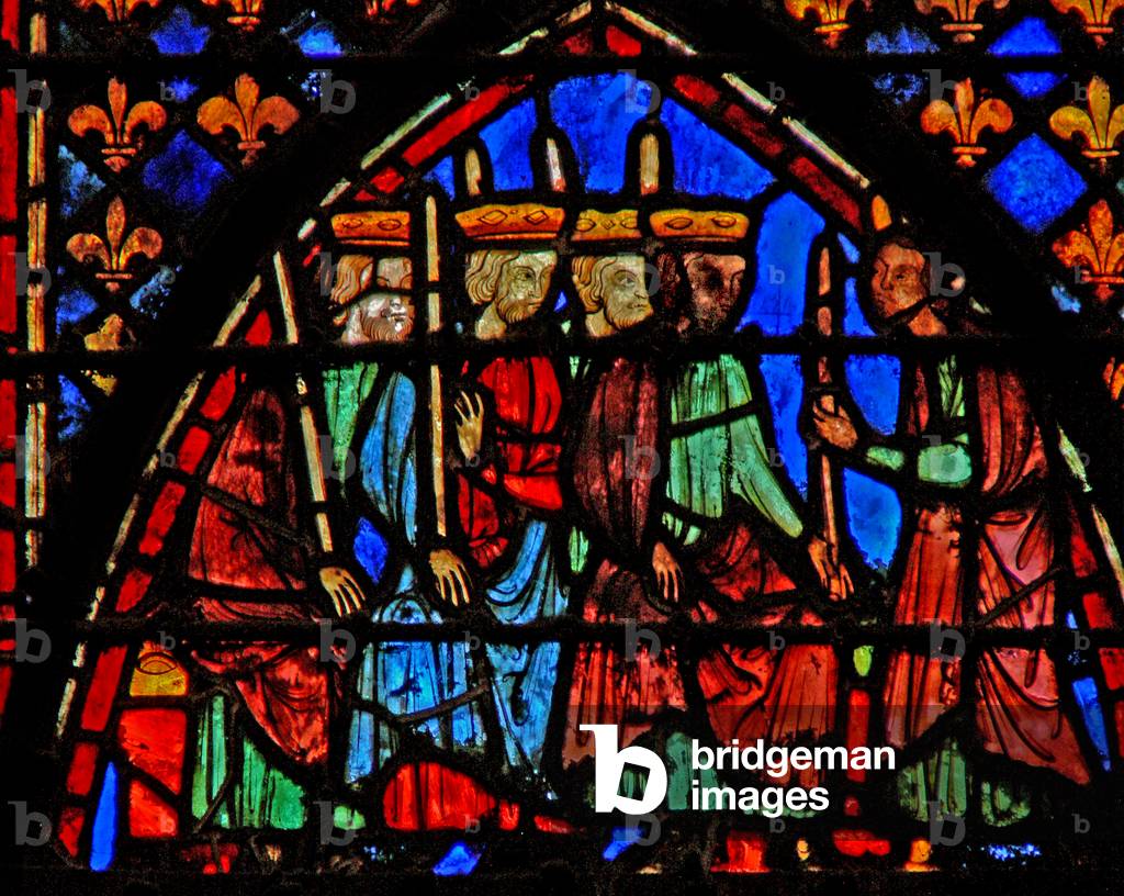 Window w3  Moses reunites the tribute princes; gathers their staffs Numb XVII 1-6 (stained glass)