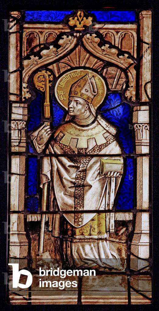 Depicting St Lambert, originally from the Upper Rhine (stained glass)