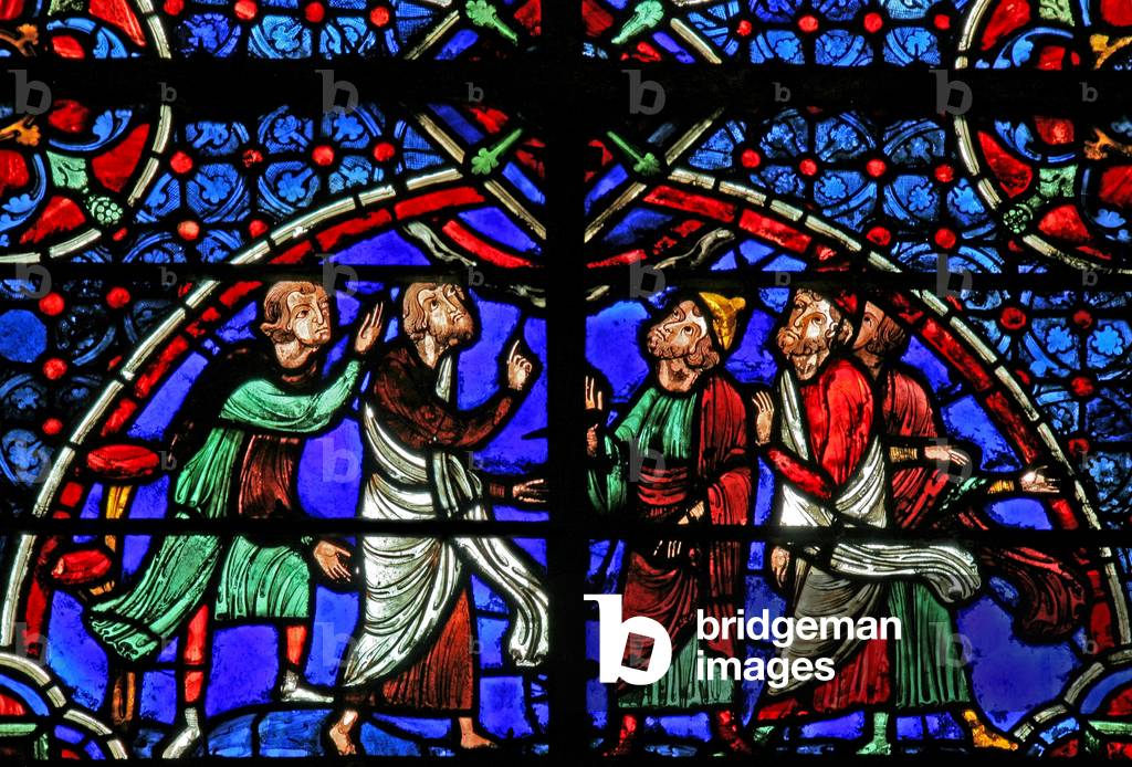 Window w3 depicting discussion re the Cana Marriage (stained glass)