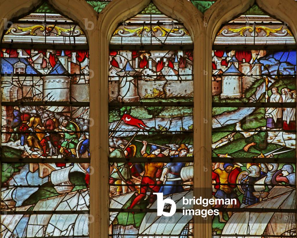 Window depicting the Crusaders taking Damietta (stained glass)