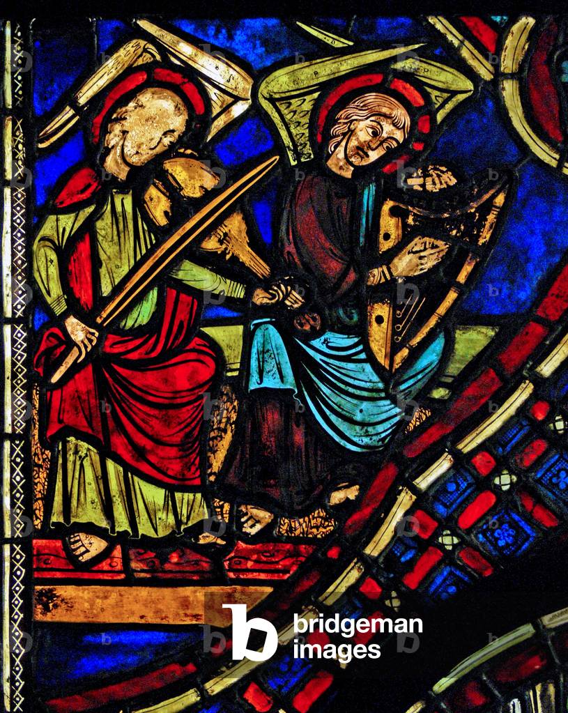 Depicting musician angels (ex Varennes-Jarcy - originally from the Abbey de Gercy?) (stained glass)