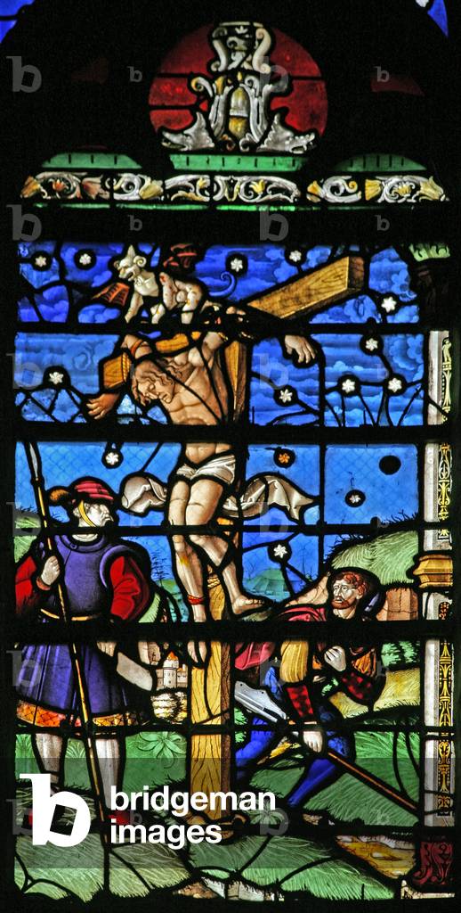 Window w19 depicting the Unrepentant thief (stained glass)