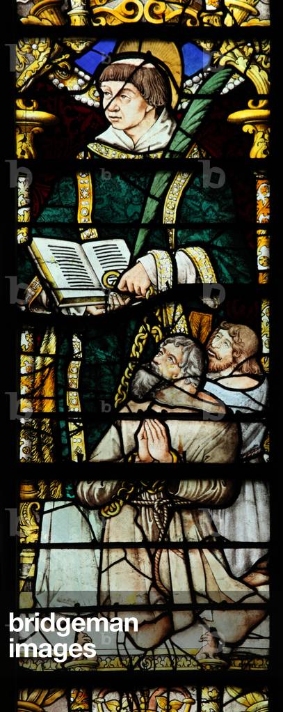 Window w0 depicting St Leonard and two donors (stained glass)