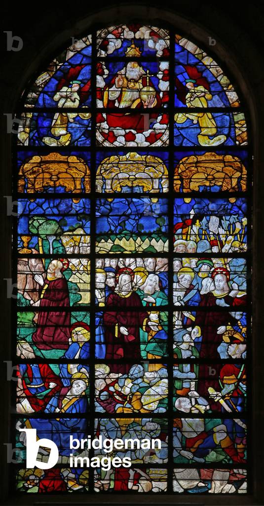Window w31 depicting Passion scenes: Gethsemene and the Resurrection (stained glass)
