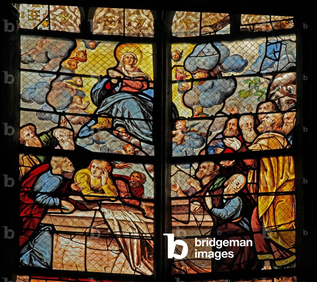Window w0 depicting the Death and Assumption of the Virgin Mary (stained glass)