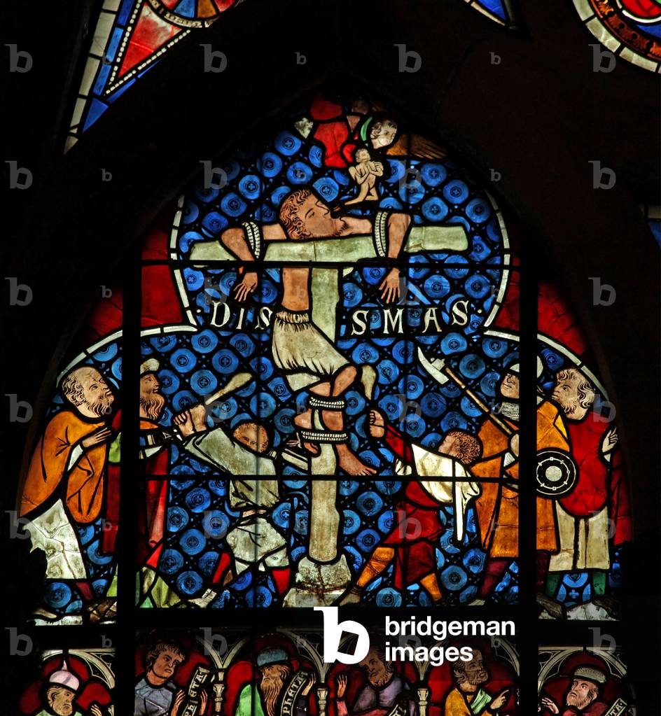 Window w12 depicting the Repentant thief at the Crucifixion (stained glass)