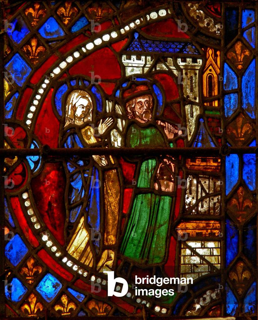 Window w6 depicting Joachim and St Anne return from the Temple (stained glass)