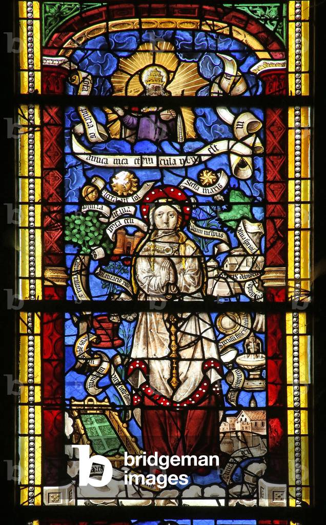 Window w0 depicting the Litany of the Virgin Mary. (After an engraving by Thilmann Kerver) (stained glass)