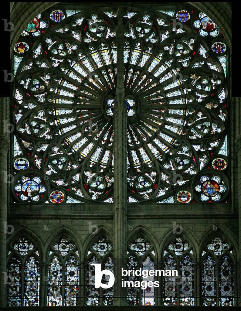 Window w219 depicting the Evangelists and grisaille (rose window - internal)