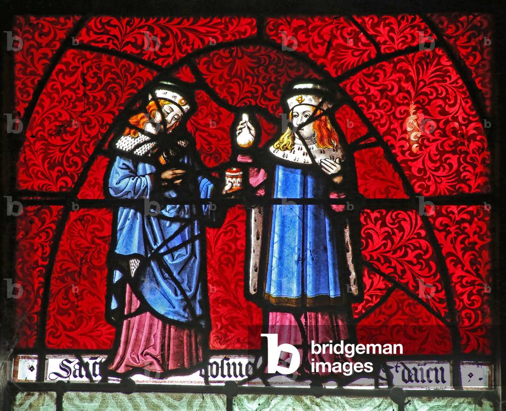 Window w22 depicting St Cosmos and St Damian (stained glass)