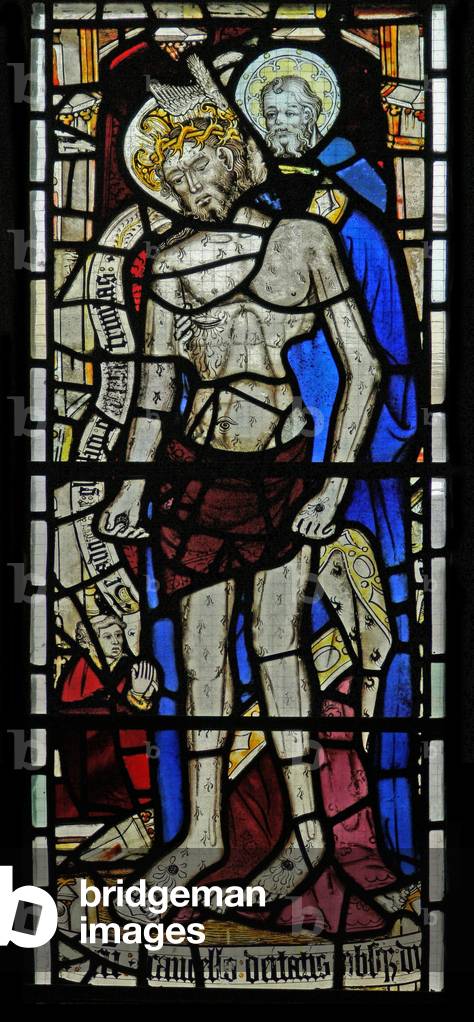 The East window (Ew) depicting the Trinity and the donor John Walker (stained glass)