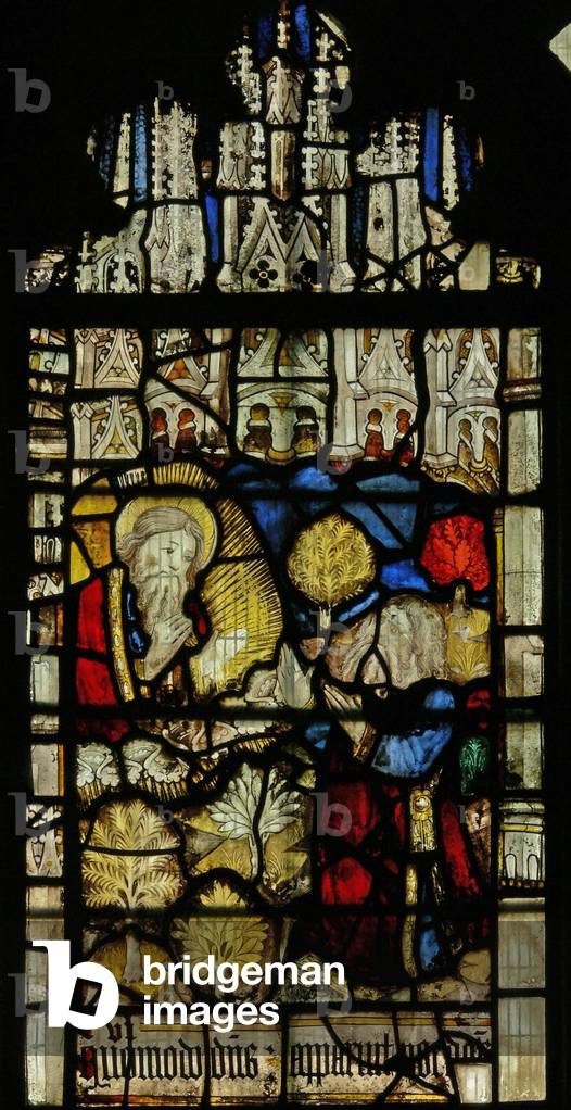 Window S3 depicting Noah with God (stained glass)
