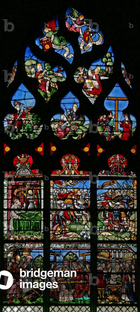 Window w8 depicting St Helen, Constantine and the Triumph of Cross (stained glass)