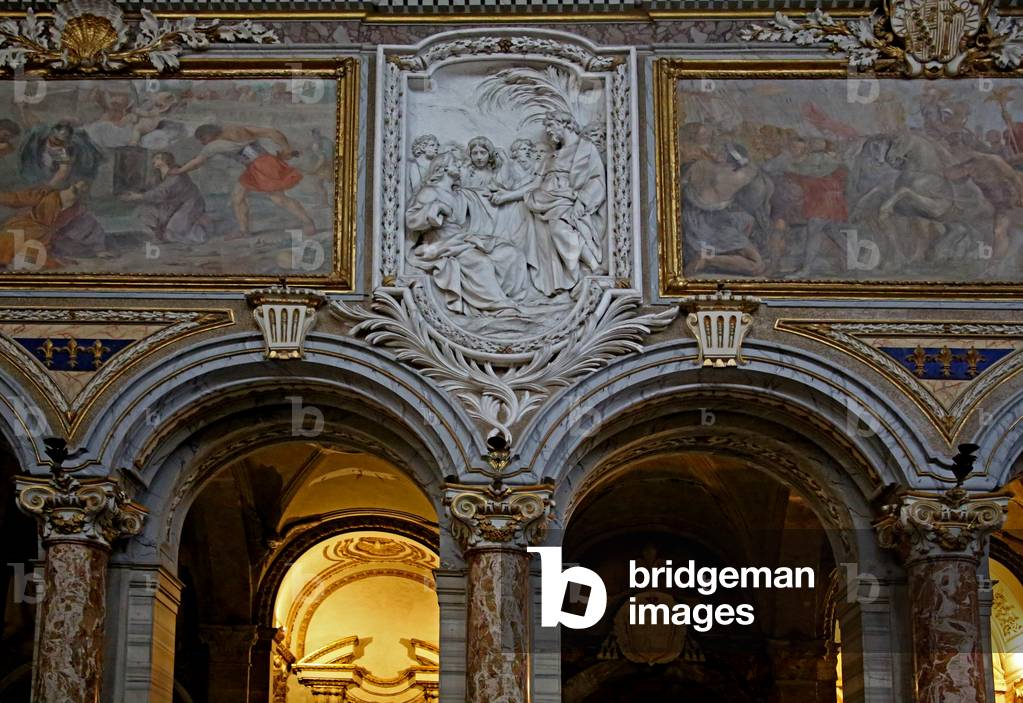 Detail of the nave decoration by Quirini, c.1700, Basilica di San Marco, Rome, Italy (photo)