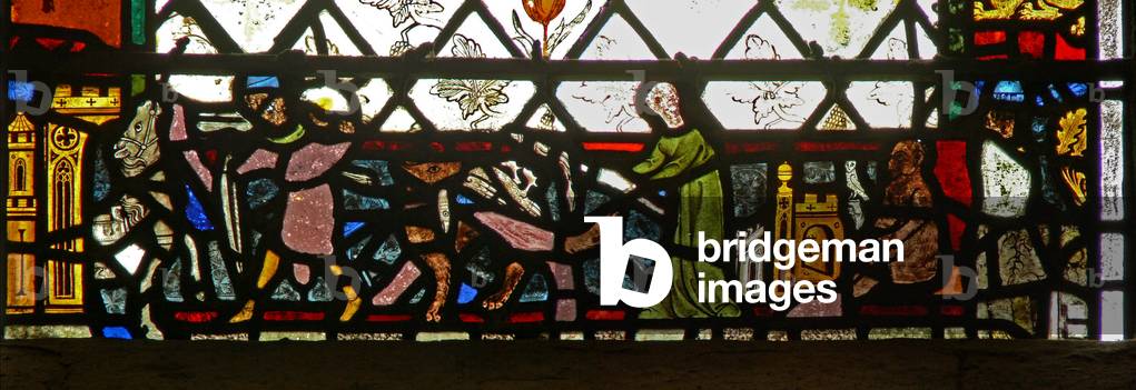 Window w40 depicting a border panel with animals and people (stained glass)
