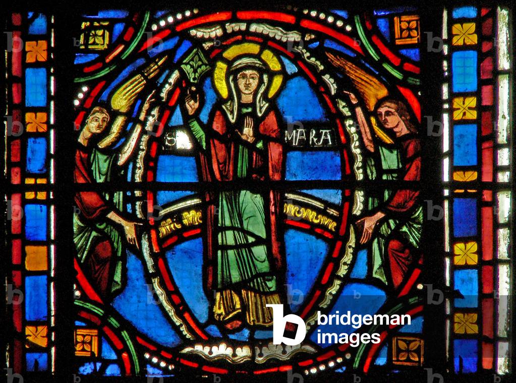 Window s2-C depicting the Assumption of the Virgin Mary (stained glass)