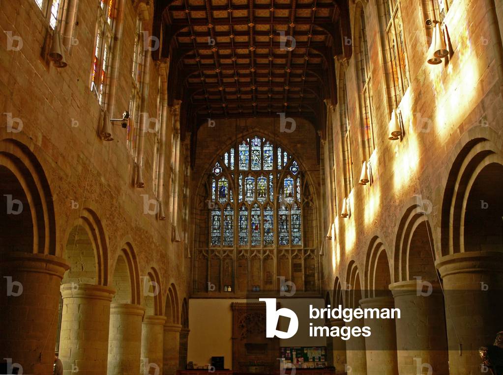 Window depicting a view of the west end of the church (stained glass)