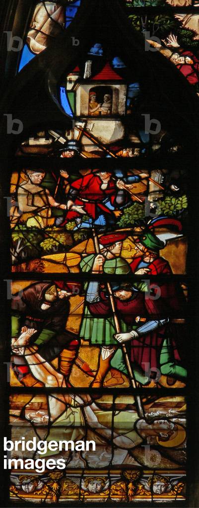 Window w122 depicting scenes from the Life of a saint (stained glass)