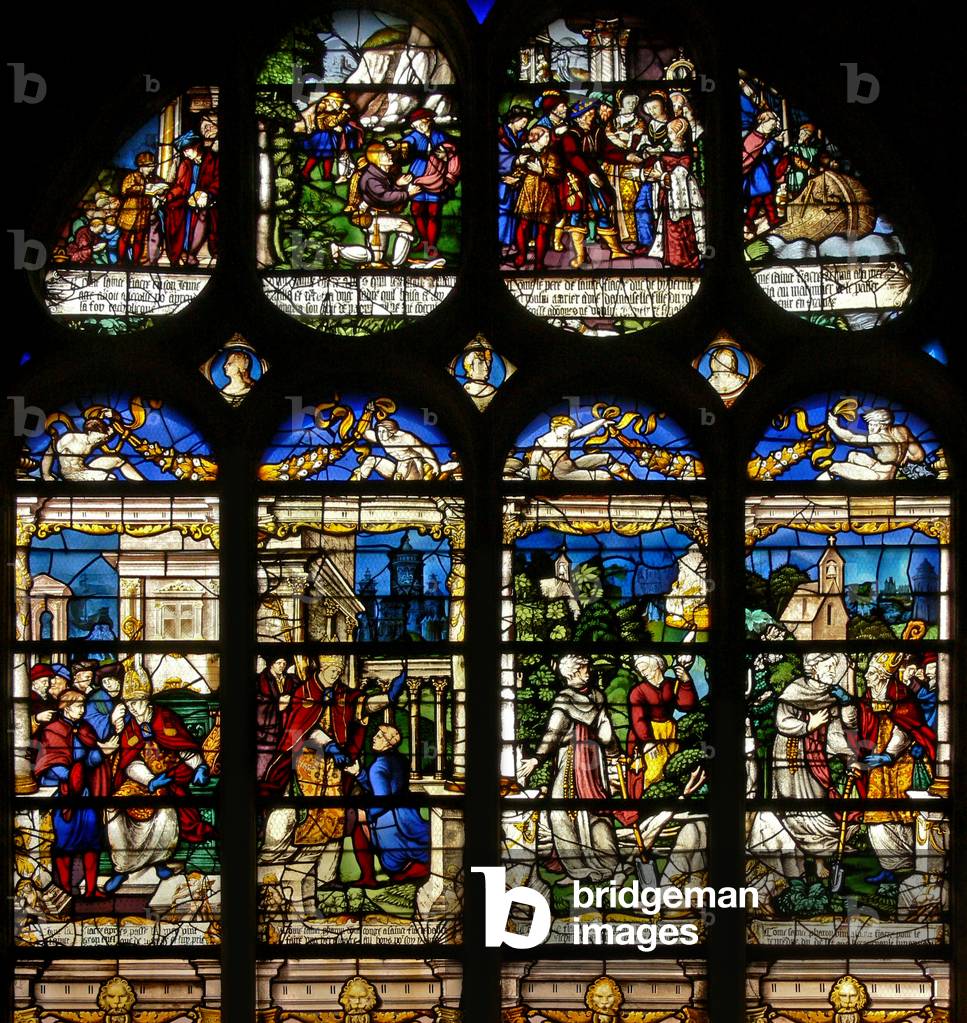 Window w19 depicting scenes from the life of St Fiacre (stained glass)