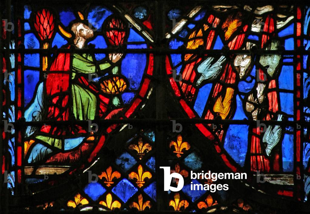 Window w3  Moses praying: the quail descend. Numb XI 31 (stained glass)