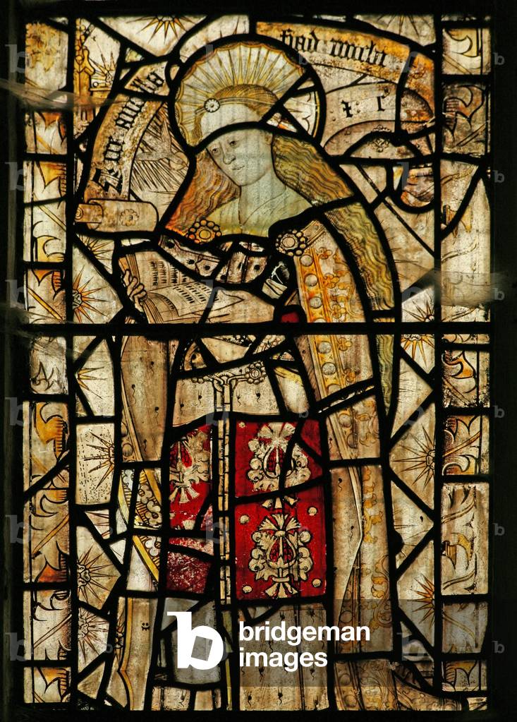 The East window (Ew) depicting the Virgin Mary at the Annunciation (stained glass)