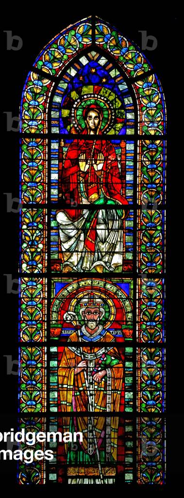 Window w109 depicting the Virgin Mary and St Martin (stained glass)
