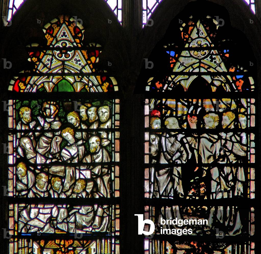 Window c7 depicting the Funeral of the Virgin Mary (stained glass)