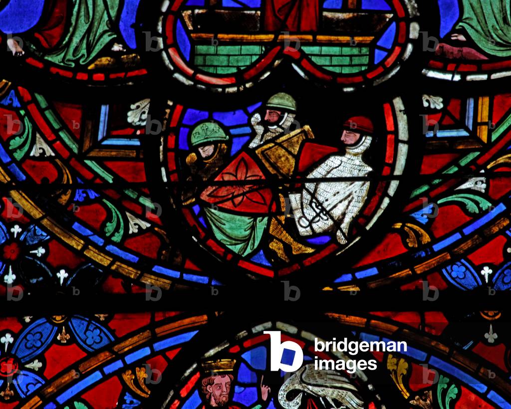 Window w0 depicting the Resurrection - the sleeping soldiers (stained glass)