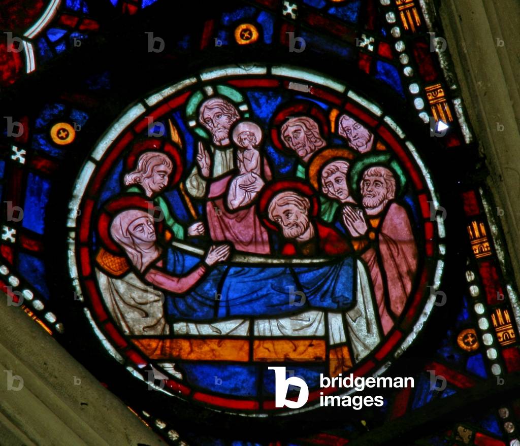 Window North rose depicting the Death of the Virgin Mary (stained glass)