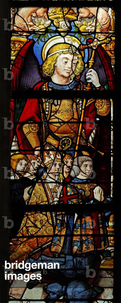 Window w1 depicting St Michael  a bishop, a Montmorency and other donors (stained glass)