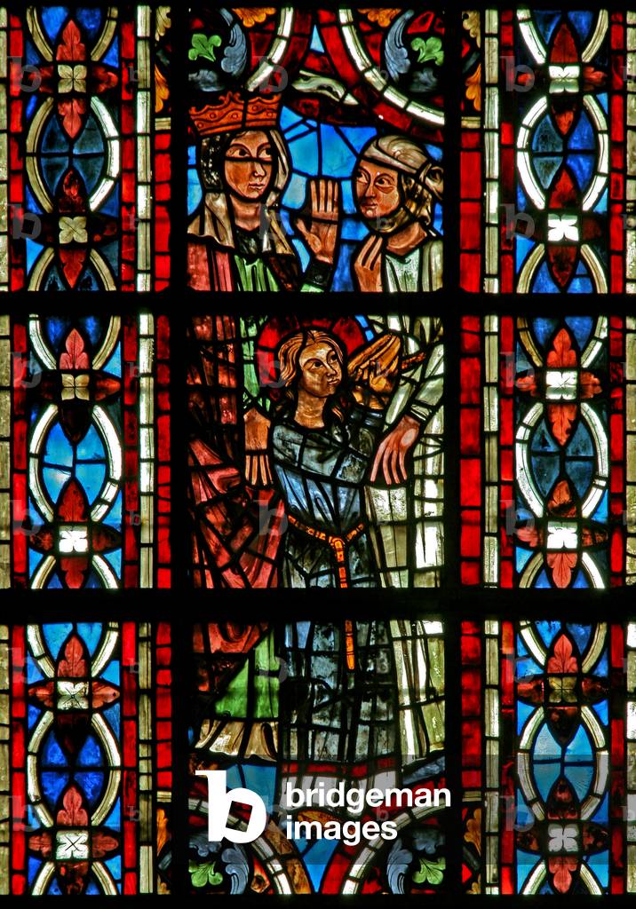 Window w211 depicting a scene from the life of St Helen: the Miracle of the vessel that turned into gold (stained glass)