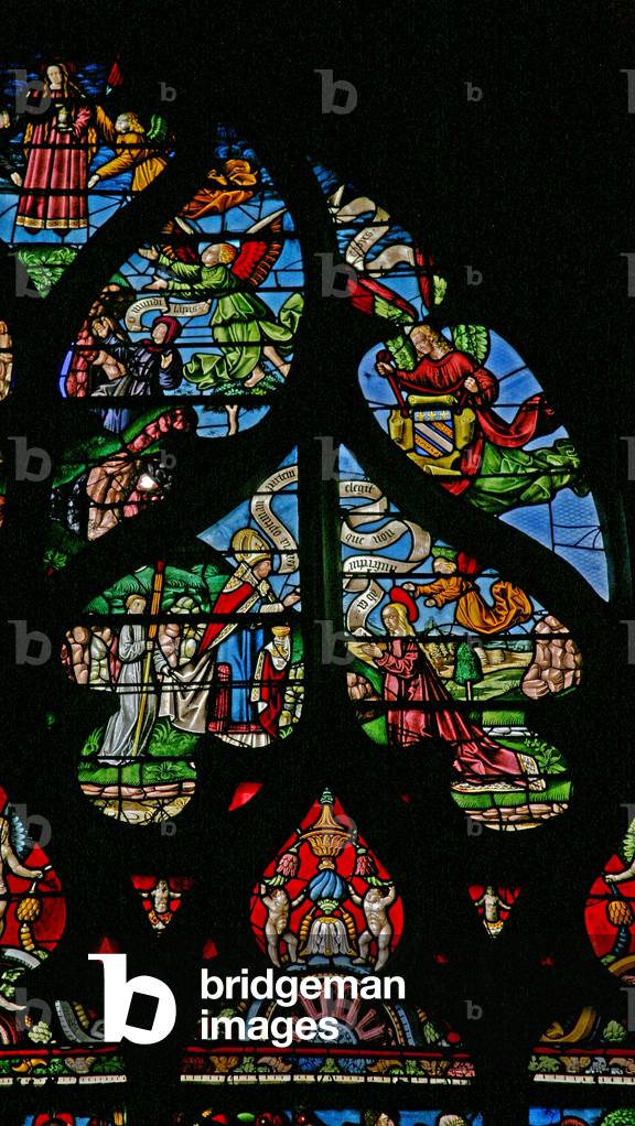 Window w6 depicting a scene from the life of St Mary Magdalene - the saint's last communion (stained glass)