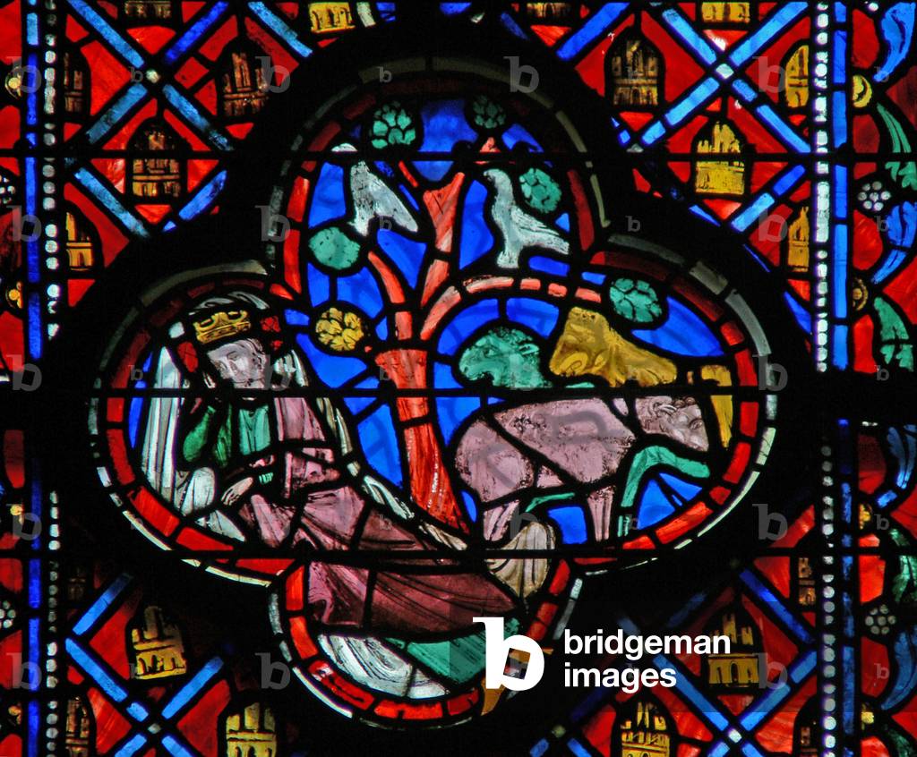 Window w9R  Nebuchadnezzar sees a great tree in a vision. Dan IV 10 (stained glass)