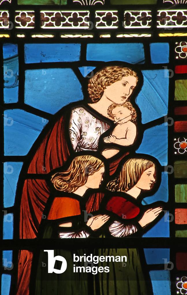 Attending Christ blessing children (stained glass)