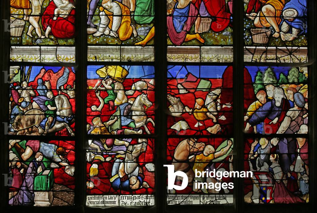 Window depicting the Israelites Cross the Red Sea and Pharaoh's Army Drowns (stained glass)