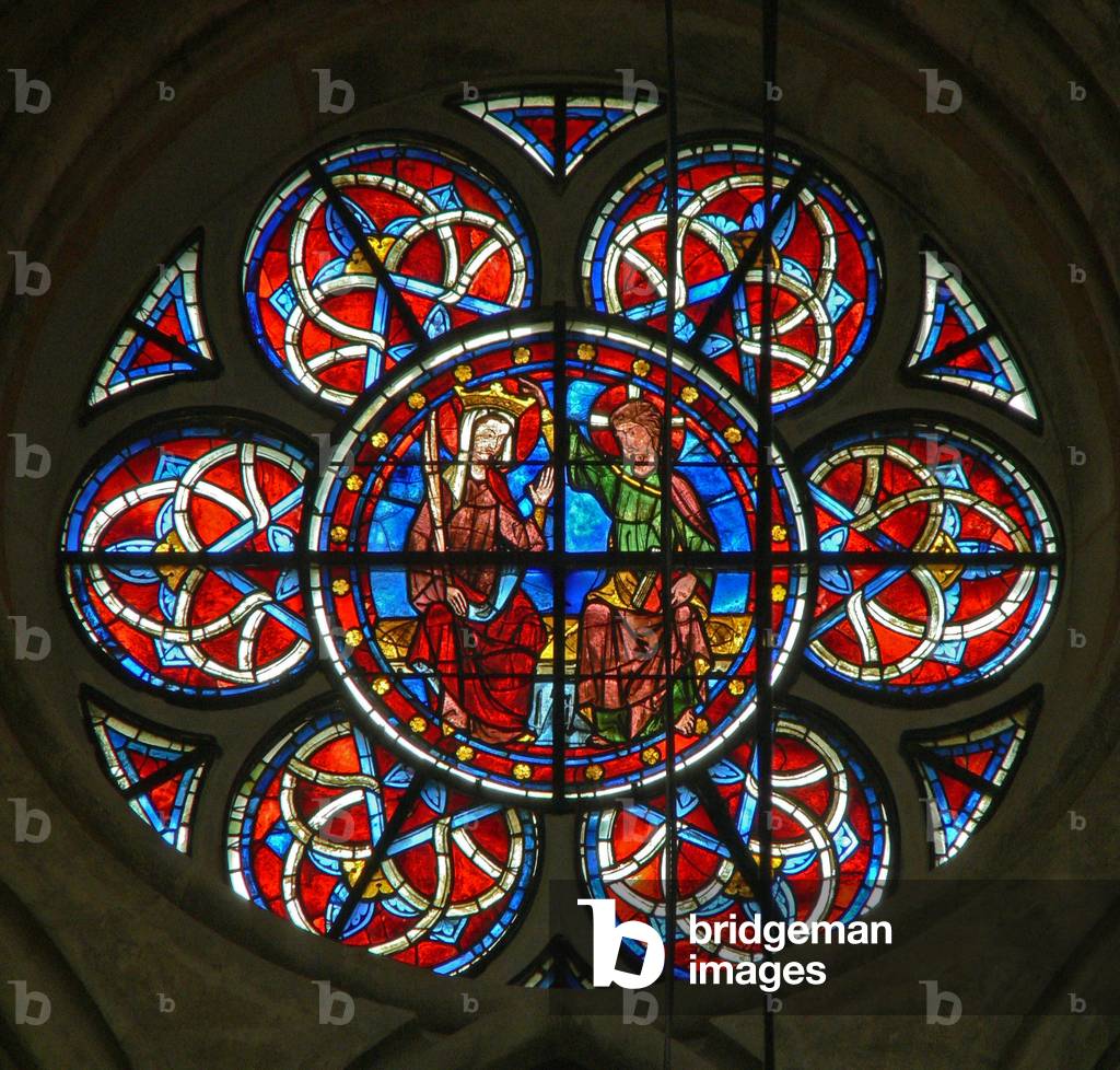 Window w216 depicting the Coronation of the Virgin (stained glass)