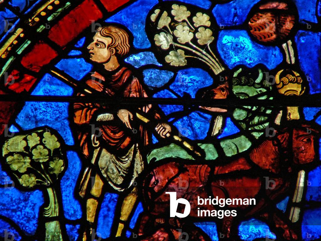 The Prodigal Son window: elder son watches father giving his inheritance (w35) (stained glass)