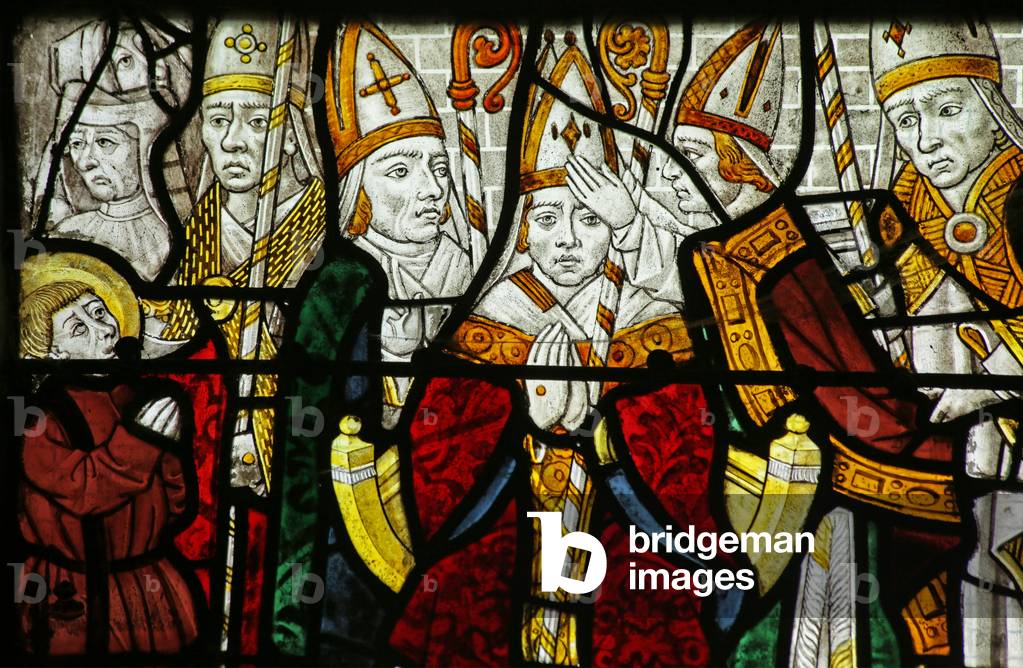 Window depicting a bishop, possibly St Nicholas, detail of 2921635 (stained glass)