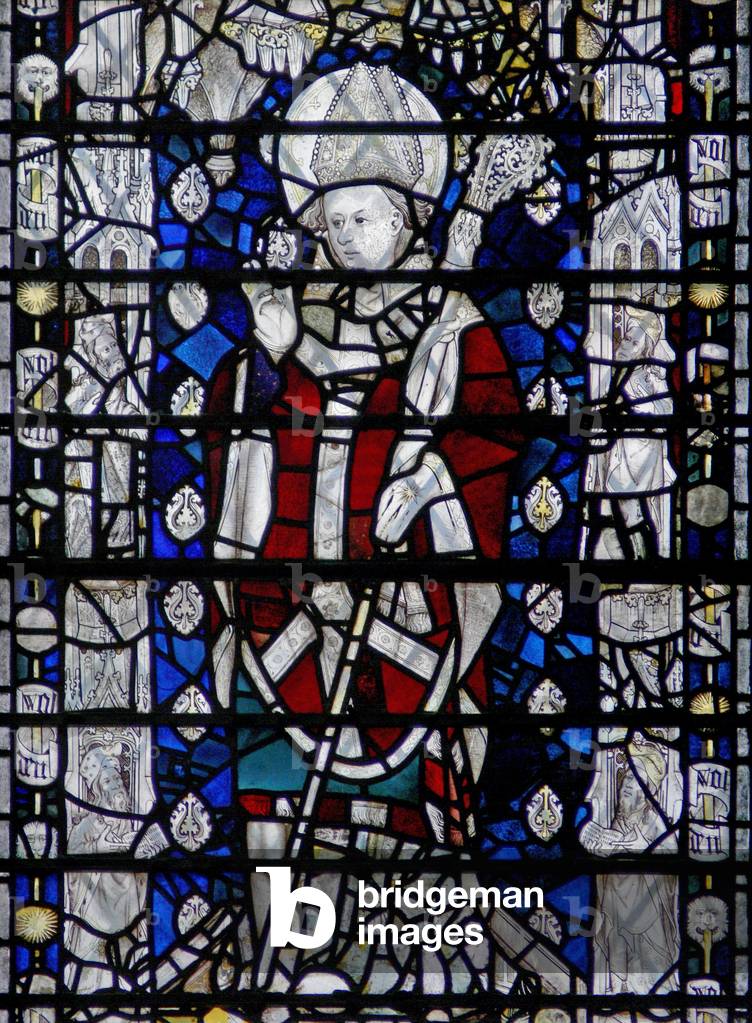 Window w6 depicting St Nicholas; border with figures  (stained glass)