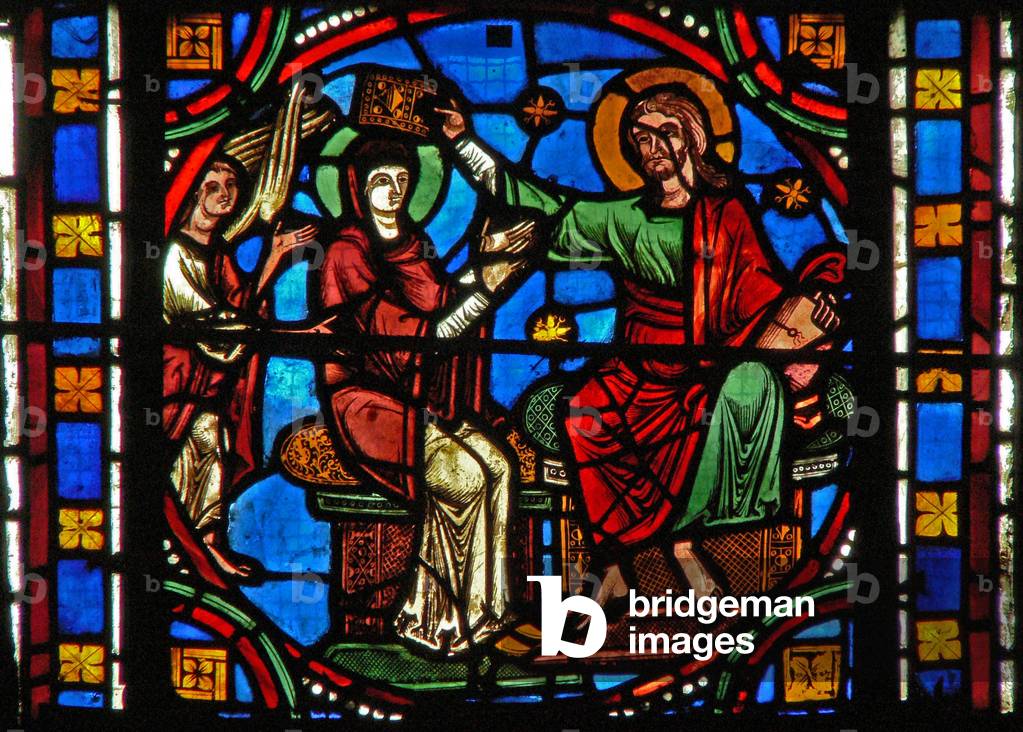 Window s2-C depicting the Coronation of the Virgin (modern) (stained glass)