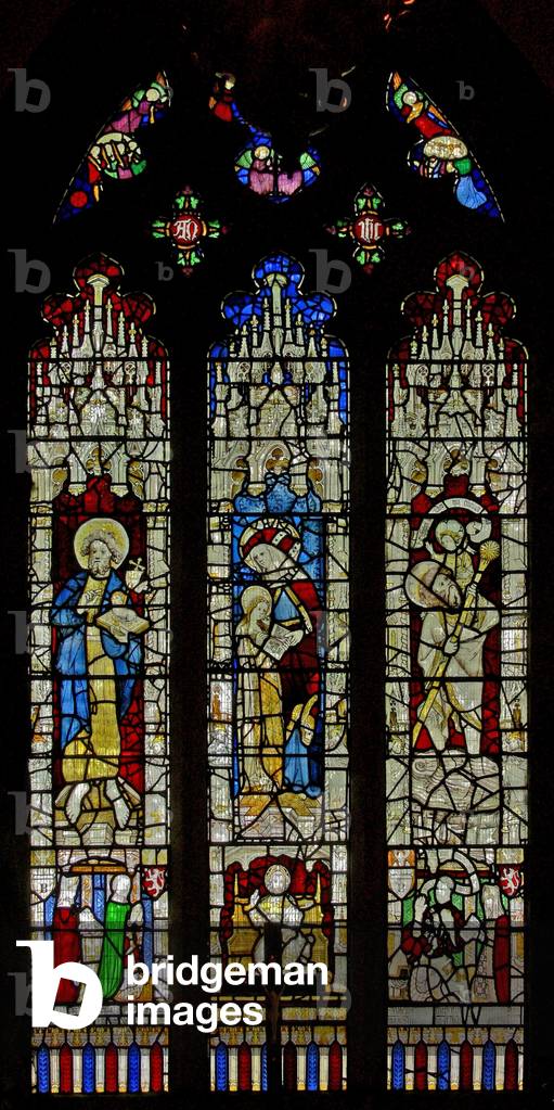 Window Ew depicting St John the Baptist, St Anne and the the Virgin Mary with St Christopher (stained glass)
