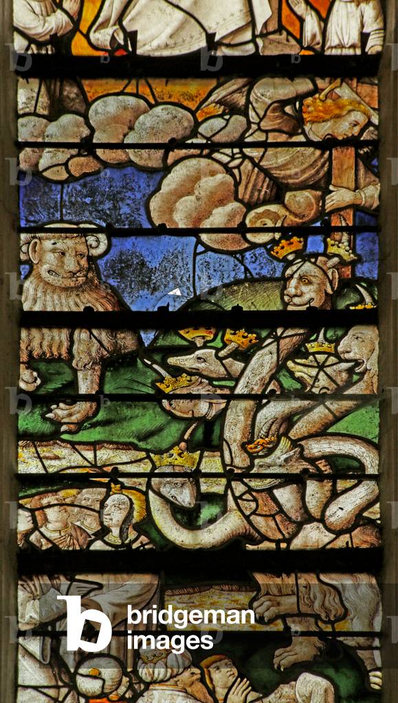 Window depicting a Scene from the Book of Revelation: the Bests (stained glass)