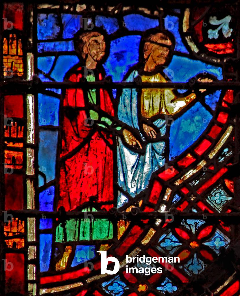 Window w2 the Israelites set out (led by a column of fire - not shown here)  Ex XIII 21-22 (stained glass)