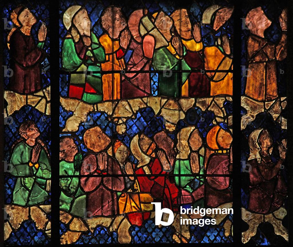 Window w16 depicting a scene from the Last Judgement: the Elect (stained glass)